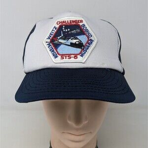 Vintage NASA STS-6 Challenger Space Shuttle SnapBack Hat Blue Patch Trucker Cap